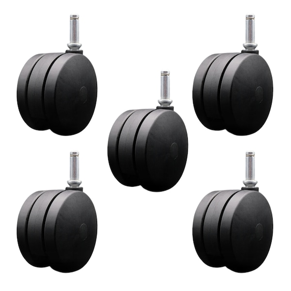 4'' Extra Large Heavy Duty Twin Wheel Caster 7/16 Grip Ring Stem, 5PK